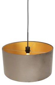 Candeeiro de suspensão com abajur em veludo taupe com dourado 50 cm - Combi Country / Rústico