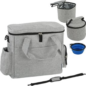 PawHut Bolsa de Viagem para Cães Bolsa de Recompensas com 2 Recipientes de Ração e Tigela Dobrável Bolsos Cinzento Claro | Aosom Portugal