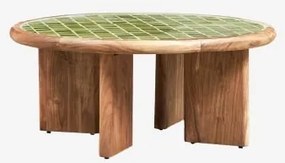 Mesa De Centro Redonda Ø80 Cm Em Azulejos E Madeira De Acácia Aitana Verde Melão - Castanho Acácia - Sklum