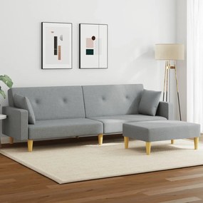 vidaXL Sofá-cama de 2 lugares c/ apoio de pés tecido cinzento-claro
