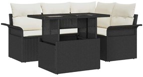 vidaXL Conjunto de Sofá de Jardim de 5 Peças com Almofadas Preto Vime PE