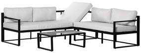 Outsunny Conjunto de Móveis de Jardim 3 Peças de Alumínio com Mesa de Vidro Sofá de 2 Lugares e Sofá de 3 Lugares com Encosto Ajustável e Almofadas Removíveis 212x70x64cm Preto e Cinza