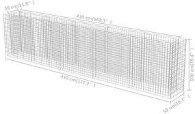 Canteiro elevado/cesto gabião 450x50x100 cm aço galvanizado