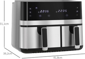 Fritadeira de ar quente sem óleo, Air Fryer, compartimento duplo de 8,5 L, 2700 W – 8 programas, temperatura regulável, temporizador preto