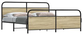 Estrutura de cama sem colchão 200x200cm metal carvalho sonoma