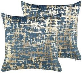Conjunto de 2 almofadas decorativas azul e dourado 45 x 45 cm GARDENIA  Beliani