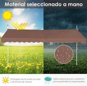 Toldo 400 cm telescópico e retrátil resistente aos raios UV impermeável com manivela altura regulável para janela varanda jardim Castanho