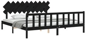 Estrutura de cama com cabeceira 200x200 cm madeira maciça preto