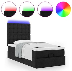Estrutura de cama otomana com colchão 100x200cm tecido preto