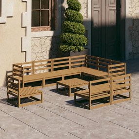 10 pcs conjunto lounge de jardim pinho sólido castanho mel