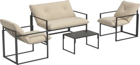 Conjunto de jardim de 4 peças para 4 pessoas, com sofá de 2 lugares, 2 poltronas e 1 mesa de centro cinzenta