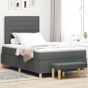 Cama com Molas com Colchão e Banco Cinza Escuro 120x190 cm Tecido