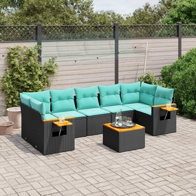 8 pcs conjunto de sofás p/ jardim c/ almofadões vime PE preto