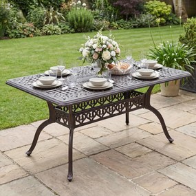 Mesa de Jantar de Exterior (CADEIRAS NÃO INCLUIDAS), 150 x 90 x 73 cm, Furo para Guarda-Sol, Bronze