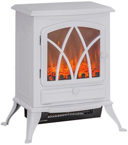 HOMCOM Lareira Elétrica Portátil Lareira Elétrica com Efeito de Chama Realista Potência 1000W/2000W 45x28,5x54 cm Branco