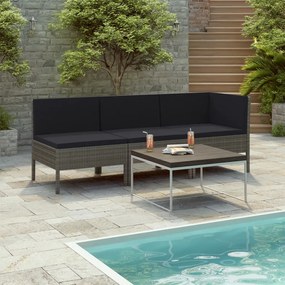 vidaXL 3 pcs conjunto lounge de jardim c/ almofadões vime PE cinzento