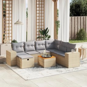 vidaXL 8 pcs conj. sofás jardim c/ almofadões vime PE bege misturado