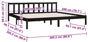 Estrutura de cama 200x200 cm madeira de pinho maciça preto