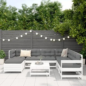 8 pcs conjunto sofás de jardim pinho maciço branco