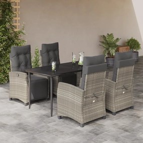 vidaXL 5 pcs conjunto de jantar p/ jardim c/ almofadões cinzento claro