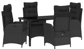 Conjunto de jantar de jardim com 5 peças e almofadas, em rattan preto