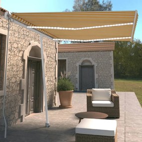 Toldo retrátil manual com LED 350x250 cm amarelo e branco