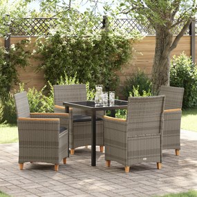 vidaXL Conjunto de Jantar de Jardim 5 Peças com Almofadas Cinza de Rattan Poliéster