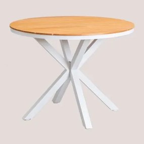 Round Garden Table In Eucalyptus Wood And Aluminum Archer Ø100 Cm & Gardénia Branco - Sklum