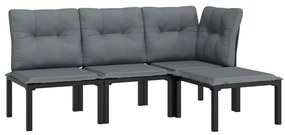 4 pcs conjunto lounge de jardim vime PE preto e cinzento