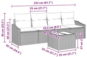 Conjunto de Jantar de Jardim de 5 Peças com Almofadas Castanho Polirat