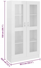Armário vitrine derivados de madeira branco brilhante