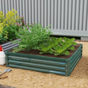 Floreira de horta quadrada em chapa de aço ondulada, 120 x 120 x 30 cm, verde escuro
