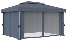 Gazebo com cortinas e cordões de luzes LED 4x3 m antracite