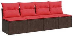 vidaXL Sofá de jardim com almofadas, 4 lugares, vime sintético marrom