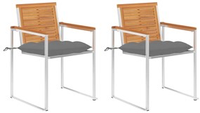 vidaXL Cadeiras de jardim com almofadões 2 pcs acácia maciça e aço