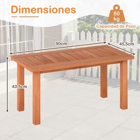 Mesa apoio de jardim em madeira 90 x 45,5 x 43,5 cm com tampo de ripas, pés estáveis e ligação reforçada para jardim, terraço, pátio e varanda Natural