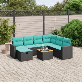 vidaXL 8 pcs conjunto de sofás p/ jardim c/ almofadões vime PE preto