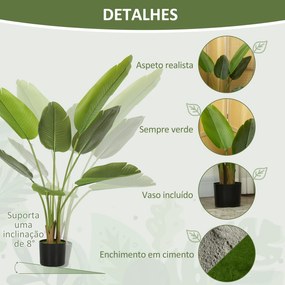 Planta Artificial Decorativa 109 cm Bananeira Artificial com Vaso e Folhas para Interior Casa Sala de Estar Escritório Verde