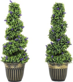 HOMCOM Conjunto 2 Plantas Artificiais em Espiral em PE de 90 cm com Vaso Incluído, Verde e Azul | Aosom Portugal