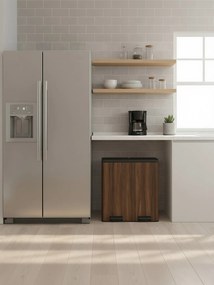 Caixote do lixo 58,5 x 32 x 65 cm de 60 L com  2 compartimentos, caixotes interiores removíveis com pedal castanho