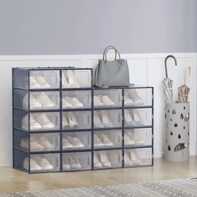 Conjunto de 18 caixas para sapatos em plástico 33,5 x 23,2 x 14,3 cm azul + transparente
