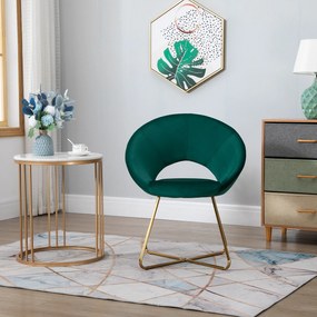 HOMCOM Cadeira estofada vintage de veludo macio para sala de estar com encosto curvado e pernas douradas 68x54x84 cm Verde
