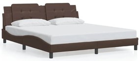 Estrutura cama c/ luzes LED 180x200cm couro artificial castanho