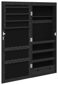 Móvel para joias de parede espelhado com luzes LED preto