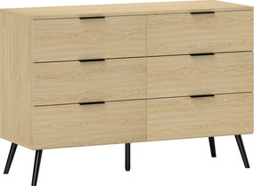 HOMCOM Cómoda com 6 Gavetas Cómoda para Dormitório Cómoda Moderna com Desenho Anti-Tombo 110x40x75 cm Carvalho | Aosom Portugal