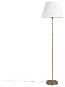 Candeeiro de pé bronze com abajur plissado creme 45 cm ajustável - Parte Country / Rústico