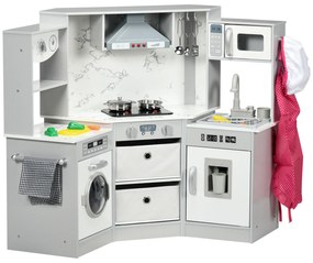 AIYAPLAY Cozinha infantil em madeira com 17 acessórios legumes de plástico botões e luzes touca 3-6 anos cinza branco | Aosom Portugal