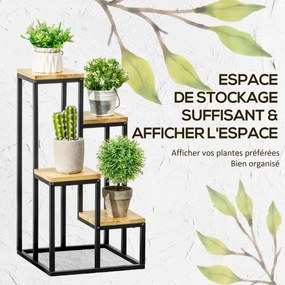 Estante para plantas e flores em metal e madeira, com 4 níveis de alturas diferentes 34 x 34 x 66 cm