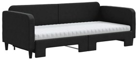 Sofá-cama com gavetão e colchões 90x200 cm tecido preto