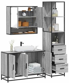 3 pcs Conjunto móveis casa de banho madeira proc. cinza sonoma